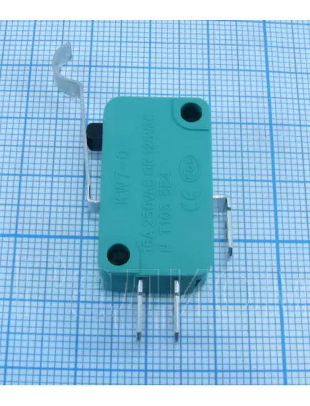 Микропереключатель 3pin (28х10х16мм) с пластиной-24мм-Скоба MSW-04 (KW7-0) (по факту=10А (марк.16A)) AC250V on-(on) с пластиной-скоба (оконечный) СВЧ (под клеммы 4,8ммх6мм)(зелен), без фикс - Микропереключатель с пластиной (28х10х16мм) - Радиомир Саратов