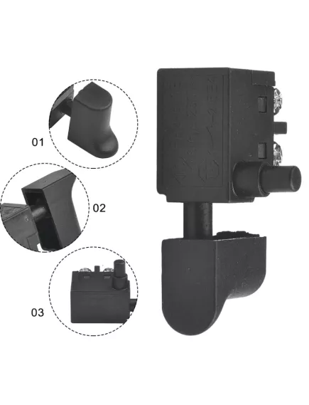 Пусковая кнопка Для электроинструмента, 2pin, AC 220/250V 8.0A, под винт, 26x16x27мм, толкатель: черный, корпус: черный (FA2-6) - Кнопки для Электроинструмента - Радиомир Саратов