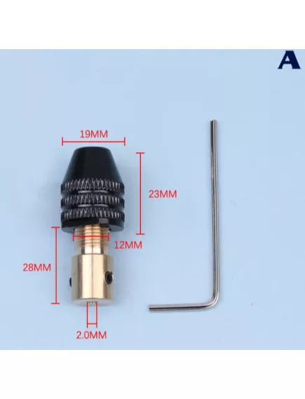 Патрон кулачковый (mini) 0.3мм-3.4 мм на вал 2,0мм бесключевой сверлильный патрон на вал 2,0мм для мини-дрели или гравера. d сверла 0,3-3,4мм, цвет: черный - Патрон для мини-дрели, гравера - Радиомир Саратов