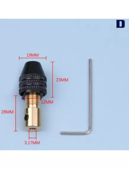 Патрон кулачковый (mini) 0.3мм-3.4 мм на вал 3,17мм бесключевой сверлильный патрон на вал 3,17мм для мини-дрели или гравера. d сверла 0,3-3,4мм, цвет: черный - Патрон для мини-дрели, гравера - Радиомир Саратов