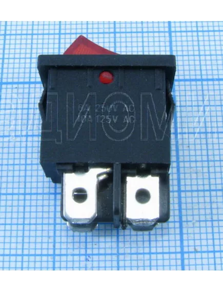 Клавишный переключатель прямоугольный автомобильный, 4pin, ON-OFF, 12V 6A, подсв.:красный (U:3V), 19x13мм, Фланец: 21х15мм, IP55 (KCD1-104/N, Sc-778) - Прямоугольный "мини" - Радиомир Саратов