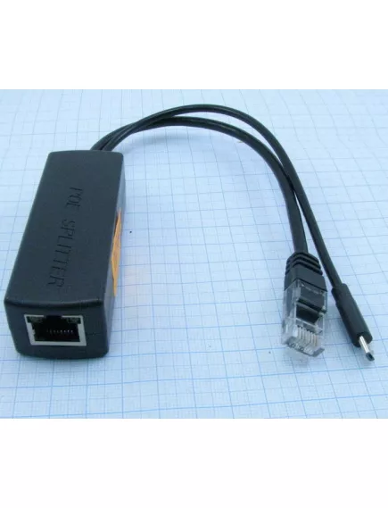 Сплиттер АКТИВНЫЙ с PoE для подачи пит.5V/2A и подключ.к сети Raspberry Pi B/B+/2/3. Входной порт данных и пит.- RJ45 (гн) к коммут. PoE 48V/ 0,5A или к БП с PoE 48V/ 0,5A Выход: кабель с RJ45 (iшт) + кабель microUSB (шт) - Raspberry - Радиомир Саратов
