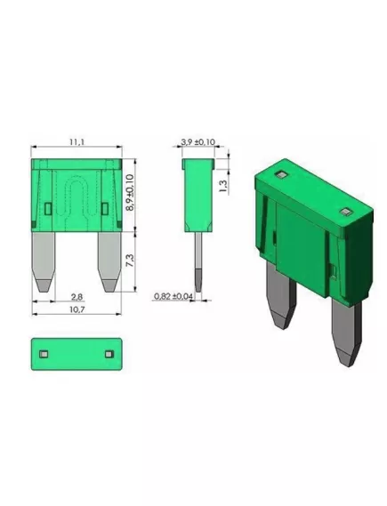 ПРЕДОХРАНИТЕЛЬ АВТО KENWOOD 30A Тайвань флажковый (зелёный) S1035-1 (11мм х 8,5мм х3,5мм) (11 x 16 мм MINI) (Авто-предохранитель мини) - MINI (KENWOOD) - Радиомир Саратов
