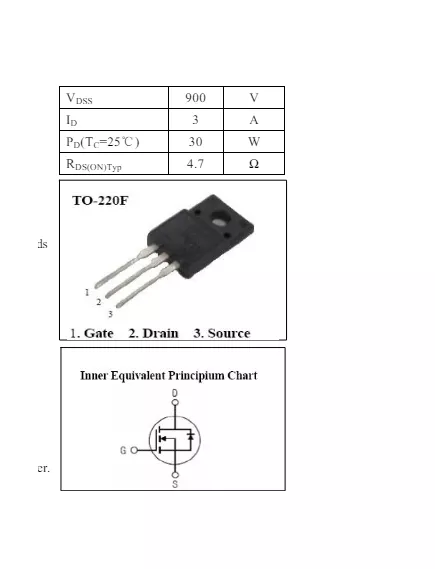 Транзистор CS3N90F 900V , 3A , 30W , N-FET+diode / TO220F - Транзисторы  имп. полевые N-FET - Радиомир Саратов