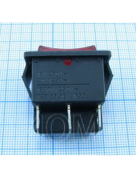 Клавишный переключатель прямоугольный, 6pin, 2xON-OFF-ON, AC 220/250V 16A, под клеммы 6.3мм, подсв.:красный, 30x22мм, Фланец: 32х25мм (MG-B-509, Sc-767N 6c, IRS-203-1A) - 15-16A Прямоугольный "широкий" - Радиомир Саратов