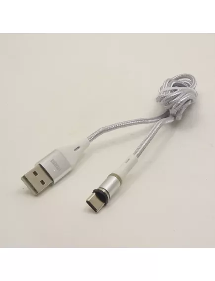 КАБЕЛЬ USB-AM x Type-C (штекер) 1.0М LED магнитный 360 градусов, оплётка тканевая, цвет-серебряный;Круглый; d=3,2мм - 1.0M - Радиомир Саратов