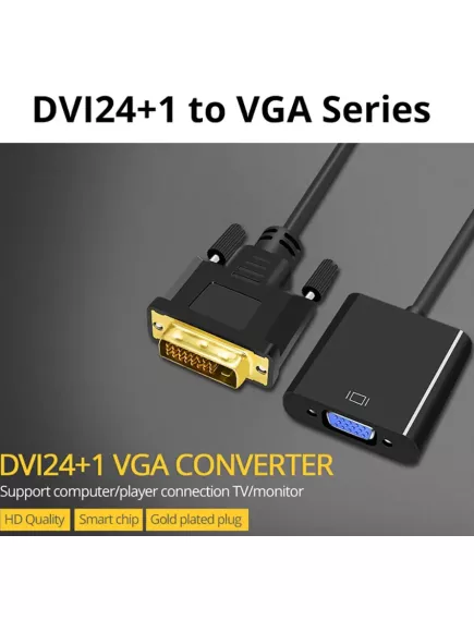 КОНВЕРТЕР DVI Штекер (24M+1M) - VGA Гнездо (15pin) на кабеле 0,25м 1080P - DVI в SVGA конверторы - Радиомир Саратов