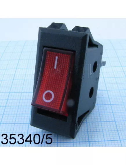 Клавишный переключатель прямоугольный, 3pin, ON-OFF, AC 220/250V 15A, подсв.:красный, 23x12мм, Фланец: 32х16мм (R-788, BK788, R788, KCD3-2, KCD3-101N-3C, Sc-788 3с) - Прямоугольный "узкий" - Радиомир Саратов