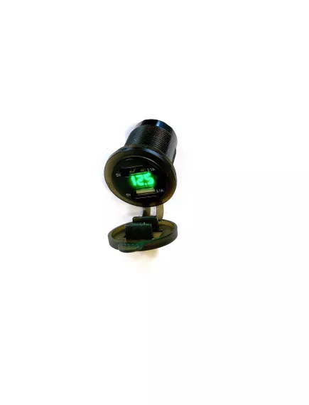 АДАПТЕР USB х 2 (2.1A max) (Цвет подсветки Зеленый) с ВОЛЬТМЕТРОМ КРУГЛЫЙ для зарядки в Авто; с прозрачным окном в крышке; монтаж в панель,врезной, d=27 мм ( с гайкой ); Uпит:12-24v DC; вых: 5v 2.1A; 2pin ( 2 клеммы: 6,3мм ) для подключ; +защитная заглушк - Зарядные устройства в АВТО (круглые врезные) - Радиомир Саратов
