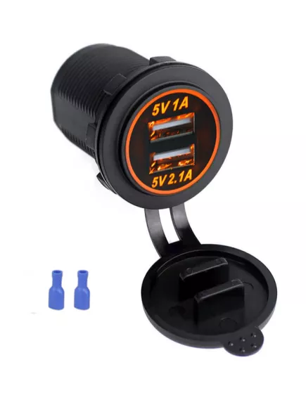 АДАПТЕР USB х 2 (1A / 2.1A) (Цвет подсветки Оранжевый) для зар. в Авто; врезное (Пластик) Uпит:12v DC - Зарядные устройства в АВТО (круглые врезные) - Радиомир Саратов