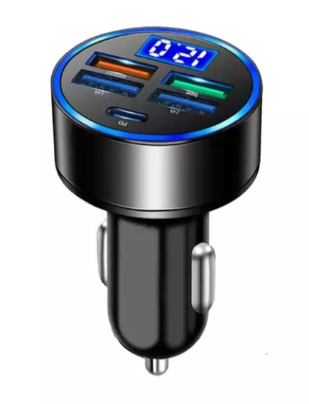 БЛОК ПИТ/ЗАРЯД УСТР АВТО 12V / USB-AFх4 + Type-C + Вольтметр: 5V(3A) USB(1,2,3):5V(3.1A) Super:5V(4A), 9V(2.5A) 12V(2A)A, CH40PD Quick charge 3.0 в Прикуриватель - С подсветкой с вольтметром бортовой сети - Радиомир Саратов