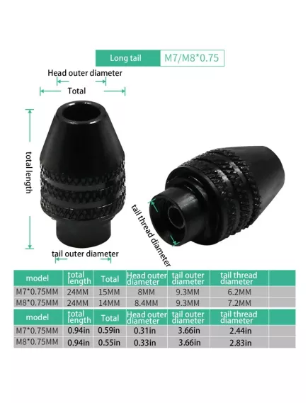 Патрон кулачковый (mini) 0.3мм-3.2мм на вал LONG Tail M8х0.75мм ULHBUYJD29247 - Патрон для мини-дрели, гравера - Радиомир Саратов