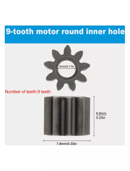 Шестерёнка для двигателя металл 7.8х6.6 1 ряд зубов ; кол-во зубов: 9 ; d=7.8мм ; толщина 6.6мм ; внутр. d=3.0мм - Шестерни для двигателей электроинструмента - Радиомир Саратов