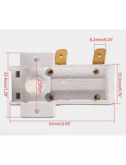 ТЕРМОРЕГУЛЯТОР+термостат 20-90*C 2pin для обогревателя регулируемый биметаллический в пласт. корпус белый (20A 250V /16A 250V T100) (с выключателем) (Марк. KSD-A01) (KDT-100/KDT100/Y98B/TR002/JU-2T85/KCT-501/KST-401) (TR002) (JU-2T85) - Терморегулятор+Термостат(утюги/обогреватели/скороварки/рисоварки) Бескорпусные - Радиомир Саратов