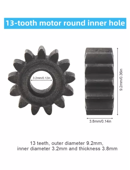 Шестерёнка для двигателя металл 9.2х3.8 1 ряд зубов ; кол-во зубов: 13 ; d=9.2мм ; толщина 3.8мм ; внутр. d=3.2мм - Шестерни для двигателей электроинструмента - Радиомир Саратов