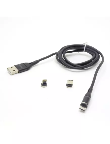 КАБЕЛЬ USB-AM х Type-C+Lighting+MicroUSB магнитный 1,2 М  силиконовый  3в1,  черный  MRM-360 - 1.2M - Радиомир Саратов