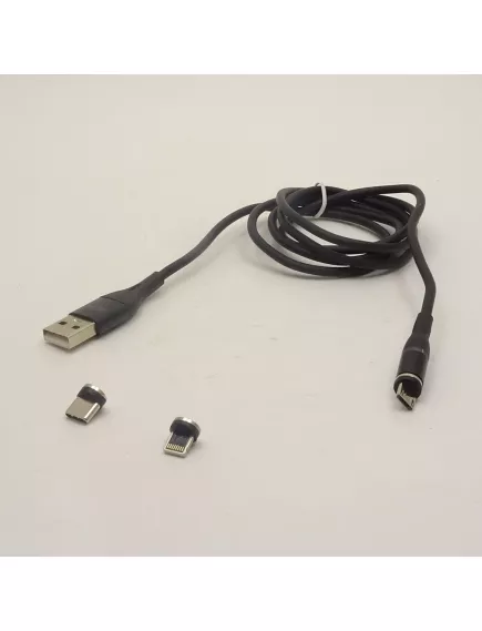 КАБЕЛЬ USB-AM х Type-C+Lighting+MicroUSB магнитный 1,2 М  силиконовый  3в1,  черный  MRM-360 - 1.2M - Радиомир Саратов