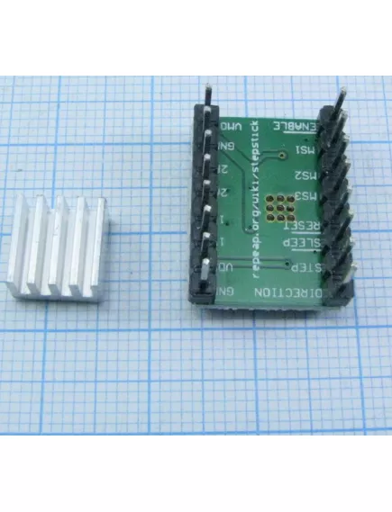 ДРАЙВЕР ШАГОВОГО ДВИГАТЕЛЯ A4988 + радиатор; для ARDUINO (D03) Использ.для биполярн.шагов. nema17 Прим.в обл.3D принтеров. М/сх A4988; Uпит:3,3-5V; Uпит.мотор:8-35V; max ток на канал-до 1A (без охлажд) /2A (с охлажд) ; защита от перегр. - Драйверы шагового двигателя - Радиомир Саратов