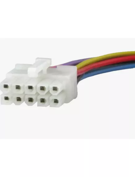 РАЗЪЕМ питания низковольт 10pin шаг 4.2мм (MINI-FIT) (MX5557) с проводами 20AWG (0.5 кв.мм) (штыревая часть MF-2x5F wire 0.3m) (ответная гнездовая часть MF-2x5M) с фиксац, 300V, ток 7A - Разъемы низковольтные на кабель MINI-FIT-Штекер - Радиомир Саратов