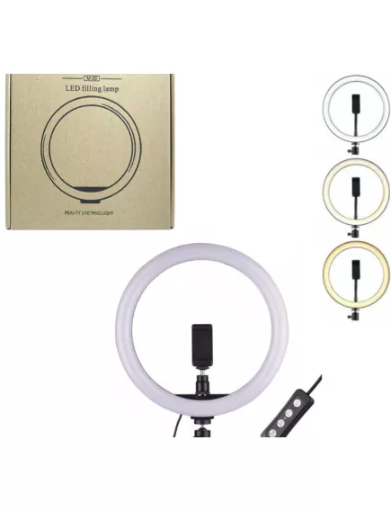 Лампа Кольцевая "M-20  d внешний =200мм; мощность:55W; 72LED/SMD ; 3200-5600K (регулируется диммером); 3 режима яркости: холодный, теплый, смешанный + плавная регулировка от 0 до 100%; регулировка угла наклона поворот на 360°; матовый рассеиватель светово - Ремкомплекты для ремонта и восстановления светильников - Радиомир Саратов