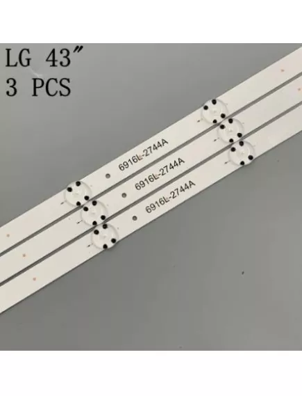 Светодиодная планка для подсветки ЖК панелей 43" (8линз) 43" V16.5 ART3 2744 Rev0.1 / V17 ART3 2867, 6916L-2867A (840 мм 8 линз), Uпит. свд. = 3V, разъем 2pin гн., (марк. 6916L-2744A UHD 1 / 6916L-2743A) (LC430DGE FJ M2 43) алюмин. платформа с термоскотче - 3V  - Радиомир Саратов