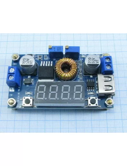 Понижающий DC-DC 4,0...38V >> 1,2...36V (регулир) ; max 5A (свыше 3,5А+ радиатор; вольтметр; стойки- в компл.) ; USB-гнездо, на XL4015  КПД до 95%; част.преобр: 180 кГц; индикатор пит;защита от КЗ; -40+85°C; 68х39х12мм - Понижающие DC-DC преобразователи - Радиомир Саратов