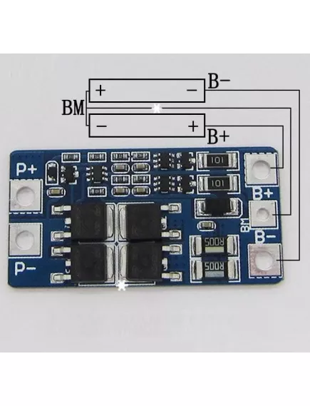 Плата PCB (защиты) для 2-х Li-FePO4 3.2V АКБ, до 10А с балансировкой, для контроля заряда/ разряда, габариты:45х23,5мм, HX-2S-JH20 v.1.0 - Платы контроля заряд/разряд для Li-FePO4 АКБ  (BMS) - Радиомир Саратов