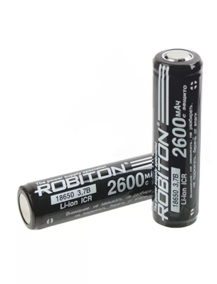 АККУМУЛЯТОР   18650  3,7V  2600mAh  Li-ION  ICR18650-PCB ROBITON 18х69мм  с платой защиты (технология) - с платой защиты, технология, 18650 АКБ - Радиомир Саратов