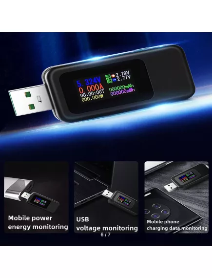 USB ТЕСТЕР напряжения и тока; Цветной TFT дисплей; U=4 -30V; Ток=0-6.5A; Мощн: 0-200W; C=0-99999mAh; тестер напряжения и потребляемого тока USB устройствами, KOWSI (KWS-MX18L) (DC Digital Voltmeter Amperimetro Current Voltage Meter) прямой; белый/черный;  - 13.USB измерители напряжения, тока, ёмкости - Радиомир Саратов
