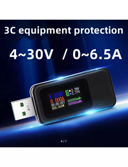 USB ТЕСТЕР напряжения и тока; Цветной TFT дисплей; U=4 -30V; Ток=0-6.5A; Мощн: 0-200W; C=0-99999mAh; тестер напряжения и потребляемого тока USB устройствами, KOWSI (KWS-MX18L) (DC Digital Voltmeter Amperimetro Current Voltage Meter) прямой; белый/черный;  - 13.USB измерители напряжения, тока, ёмкости - Радиомир Саратов