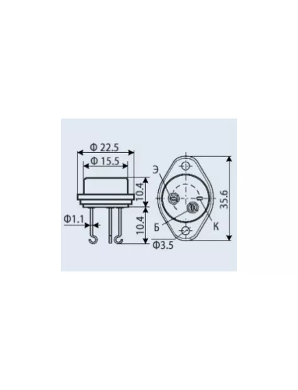 Транзистор П701А 10W; Ucb: 60V; Uce: -; Ueb: 2V; Ic: 500mA; Tj: 150°C; Ft: 12MHz; Cc: -; Hfe: 15/60 N-P-N - Кремниевые - Радиомир Саратов