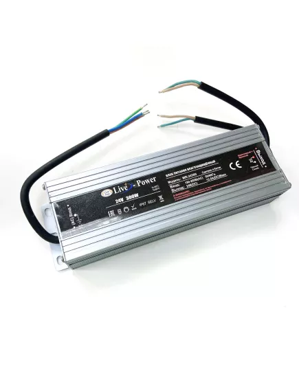 Блок питания для св/д техники, 24V, 12.5A, 300W, с проводами, Strait (узкий), 200x70x41мм, IP67, вх: AC 220-250V, металл MR-24300 -  6.3-12.5A 24V (120-300W) IP20-IP67 Блоки пит.для св/д техники - Радиомир Саратов