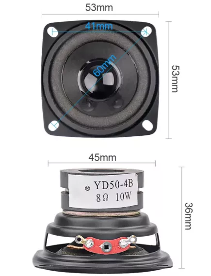 ДИНАМИК Н/Ч  53 MM 2" 8 OM 10W YD50-4B (AIYIMA A1D1310C) (посадочн. место 53мм/ высота 36мм); пластиковый диффузор; под крепление - НЧ-Низкочастотные - Радиомир Саратов