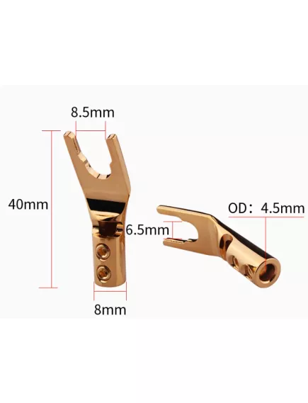 Клемма (вилка для акустики, загнутая); под винт, U-образная под М6-M8; медная немагнитная; покрытие GOLD 24K - Вилочная для акустики, загнутая - Радиомир Саратов