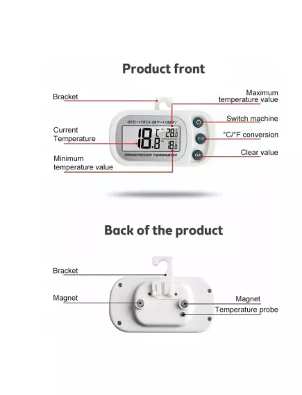 Термометр для холодильного оборудования электрический с крючком, корпус белый/черный, габар: 85x45х10 мм Диап. измер.t: -50...+70°С - Термометры - Радиомир Саратов