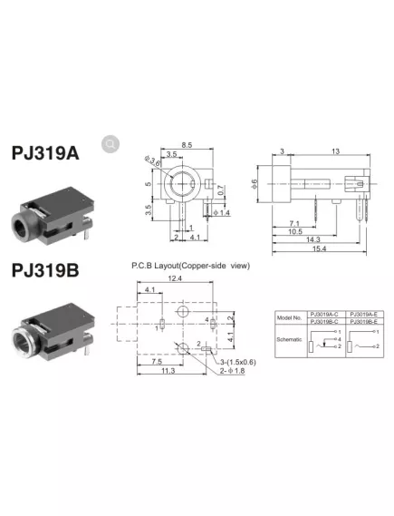 ГНЕЗДО 3.5 MM НА ПЛАТУ 2PIN + размыкающий контакт PJ-319A предназначено  для подключения наушников - Гнездо  2pin - Радиомир Саратов