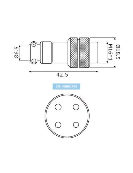 РАЗЪЕМ GX16M-4 (D16mm) 4PIN ШТЕКЕР НА КАБЕЛЬ под пайку металл. (1-563-4 Разъем MIC 4P)  (ответная часть гнездо GX16 16M-4A 12578) - на кабель - Радиомир Саратов