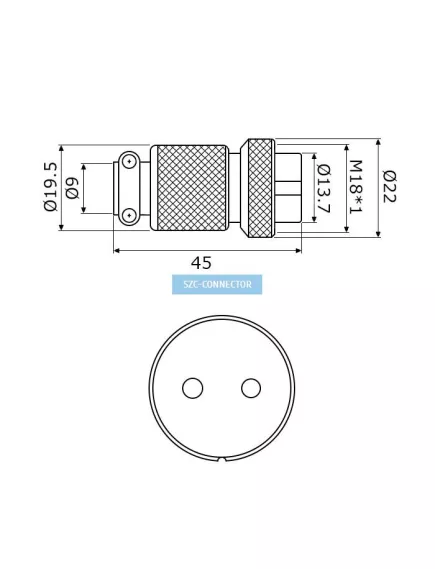 РАЗЪЕМ GX18M-2A (D18mm) 2PIN ГНЕЗДО НА КАБЕЛЬ под пайку металл.(ответная часть штекер на корпус GX18 18M-2E (12692)) - на кабель - Радиомир Саратов