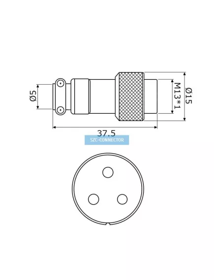 РАЗЪЕМ GX12M-3 (D12mm) 3PIN ШТЕКЕР НА КАБЕЛЬ под пайку  металл.(ответная часть гнездо GX12 12M-3A 12029) - на кабель - Радиомир Саратов