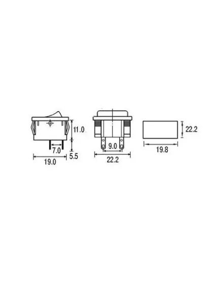 Клавишный выключатель для TV, 4pin, 2xON-OFF, AC 220/250V 6.0A, 22x19x21мм, корпус: черный (SWR-71, B1021, RS-606PABBBT-G) -  4A Прямоугольный "широкий" - Радиомир Саратов