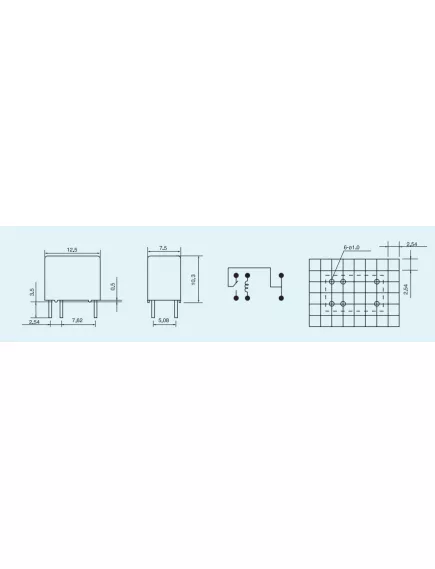 Реле э/м DC24V 2A 6pin, пайка (PCB), Контакты: 1 перекл.группа (1С) (24VDC/1A; 120VAC/1A) 12,5x7,5x10,3мм (QIANJI JRC-23F-24VDC-S-0.2) -  2А/24VDC (ток /раб.напряж. реле) - Радиомир Саратов