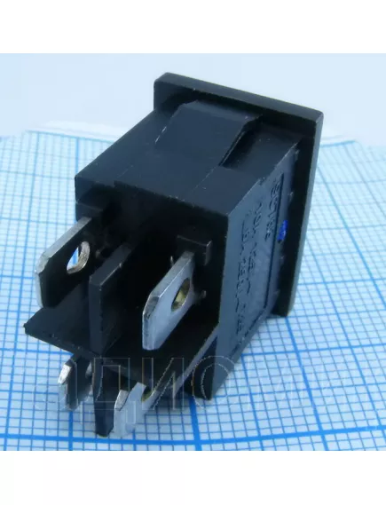 Клавишный переключатель прямоугольный автомобильный, 4pin, ON-OFF, 12V 6A, подсв.:синий (U:3V), 19x13мм, Фланец: 21х15мм, IP55 (KCD1-104/N, MIRS-101, Sc-778) - Прямоугольный "мини" - Радиомир Саратов