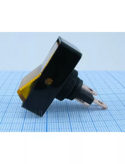 Клавишный переключатель прямоугольный автомобильный, 3pin, ON-OFF, 12V 20A, подсв.:желтый (U:12V), 34x19,5мм, IP55 (ASW-11D) - Прямоугольный "широкий" - Радиомир Саратов