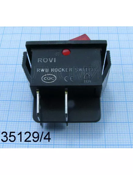 Клавишный переключатель прямоугольный автомобильный, 4pin, 2xON-OFF, 24V 25A, подсв.:красный (U:3V), 26x22мм, Фланец: 31х25мм, IP55 (RWB-502, KCD4-101, 4PN, B-502) - 24V - Радиомир Саратов
