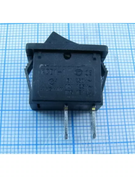 Клавишный переключатель прямоугольный, 2pin, OFF-(ON), AC 220/250V 6.0A, под клеммы 4.8мм, 17x12x14мм, Фланец: 21х15мм, нормально разомкнут, IP55, корпус: черный (MRS-101(A)-2, KCD1-106/2P, KCD1-B101, Sc-768 2с, KCD1-1) - Прямоугольный "мини" - Радиомир Саратов