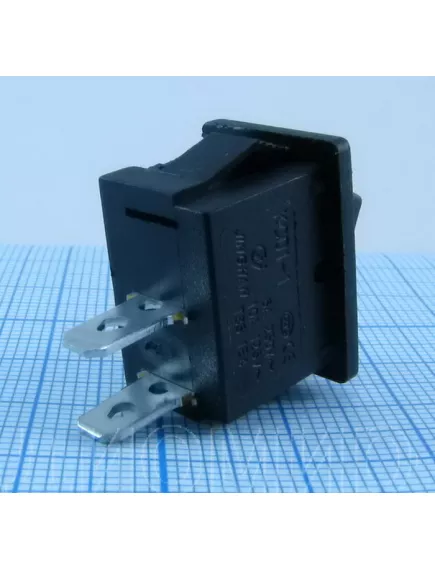 Клавишный переключатель прямоугольный, 2pin, OFF-(ON), AC 220/250V 6.0A, под клеммы 4.8мм, 17x12x14мм, Фланец: 21х15мм, нормально разомкнут, IP55, корпус: черный (MRS-101(A)-2, KCD1-106/2P, KCD1-B101, Sc-768 2с, KCD1-1) - Прямоугольный "мини" - Радиомир Саратов