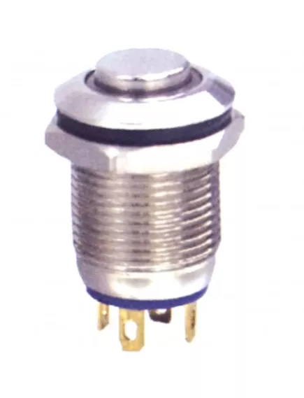 Антивандальная кнопка, 4pin, OFF-ON, 12V, под пайку, подсв.:красный, 27мм, d:12мм Фланец: 14мм (SC-986, GQ12H-10E-R-12V) - Кнопка с фиксацией 12ММ - Радиомир Саратов