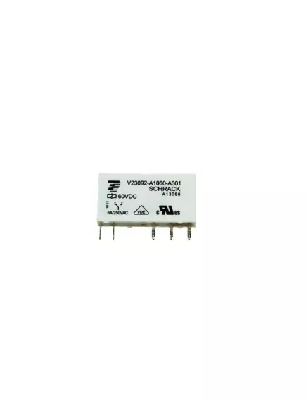 Реле э/м DC60V 6A 5pin, пайка (PCB), Контакты: 1 перекл.группа (1С) (60VDC/6A; 250VAC/6A) 2,8x1,4x5мм (SCHRACK V23092-A1060-A301) -  60V Рабочее напряжение реле - Радиомир Саратов