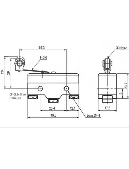 Микропереключатель с пластиной оконечный, 3pin, 2 полож., AC 220/250V 15A, под винт, 50x17x28мм, корпус: черный (Z-15GL2-B ) - Переключатели-Концевики с пластиной (50х18х28мм) - Радиомир Саратов