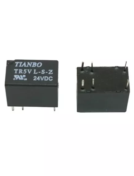 Реле э/м DC24V 1A 6pin, пайка (PCB), Контакты: 1 перекл.группа (1С) (24VDC/1A; 120VAC/1A) 13x7x9мм (TIANBO TR5V L-S-Z) -  1А/24VDC (ток /раб.напряж. реле) - Радиомир Саратов